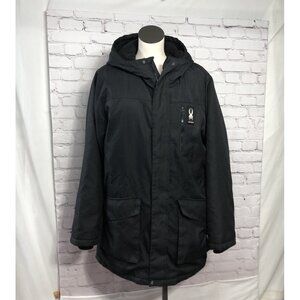 Mens Spyder Black Parka Full Zip Hooded Big Pockets Coat Sz L